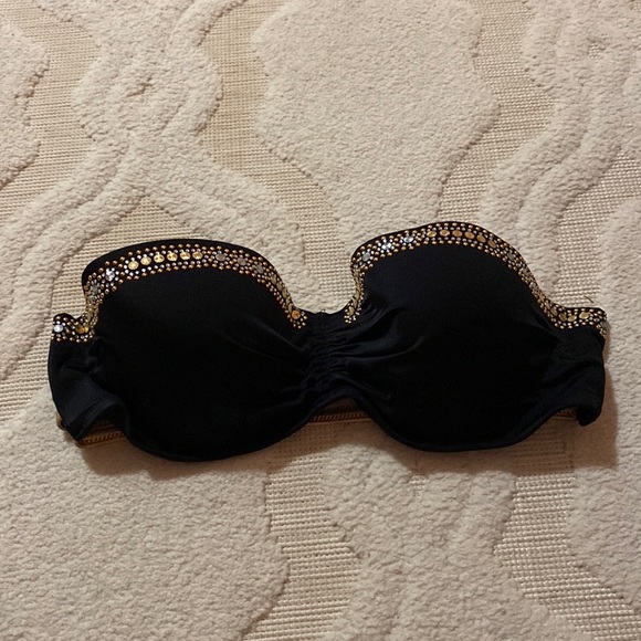 Women’s black & gold Victoria’s Secret strapless bikini top. Size 36C - Picture 1 of 4